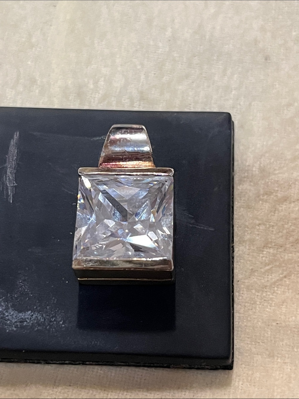 Square Clear Crystal Pendant Necklace in Silver
